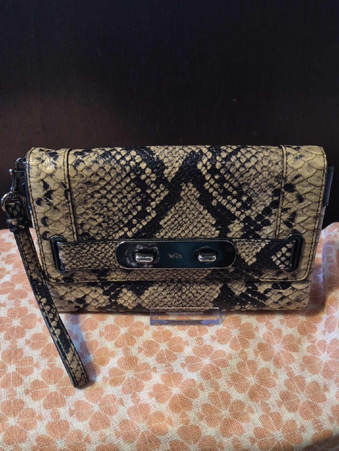 Coach Swagger Large Pouchette Leather Wristlet In Python W/ Gunmetal Nwot